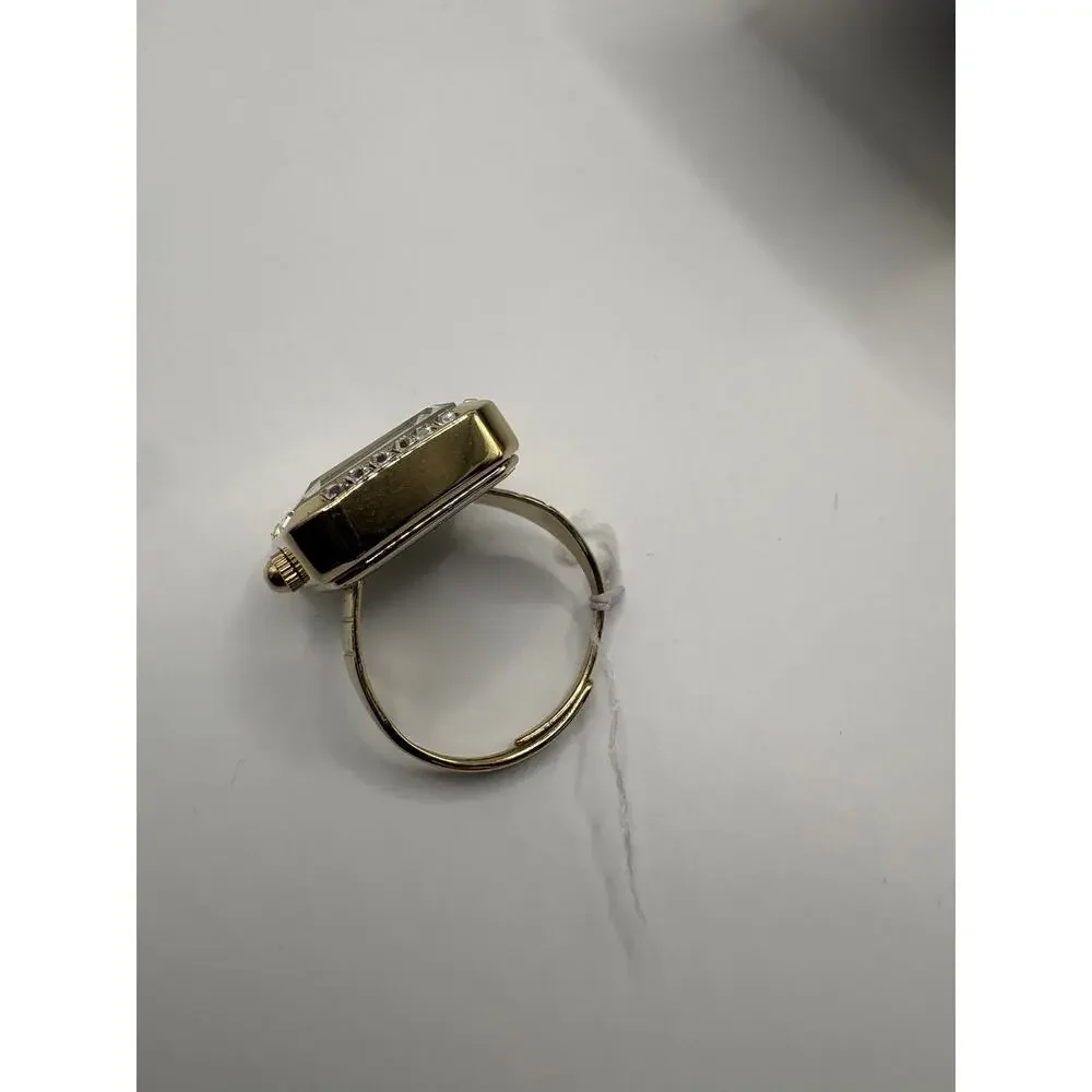 Anne Klein Women Watch Ring Gold-Tone Black Dial Square Crystal Bezel Box Gold